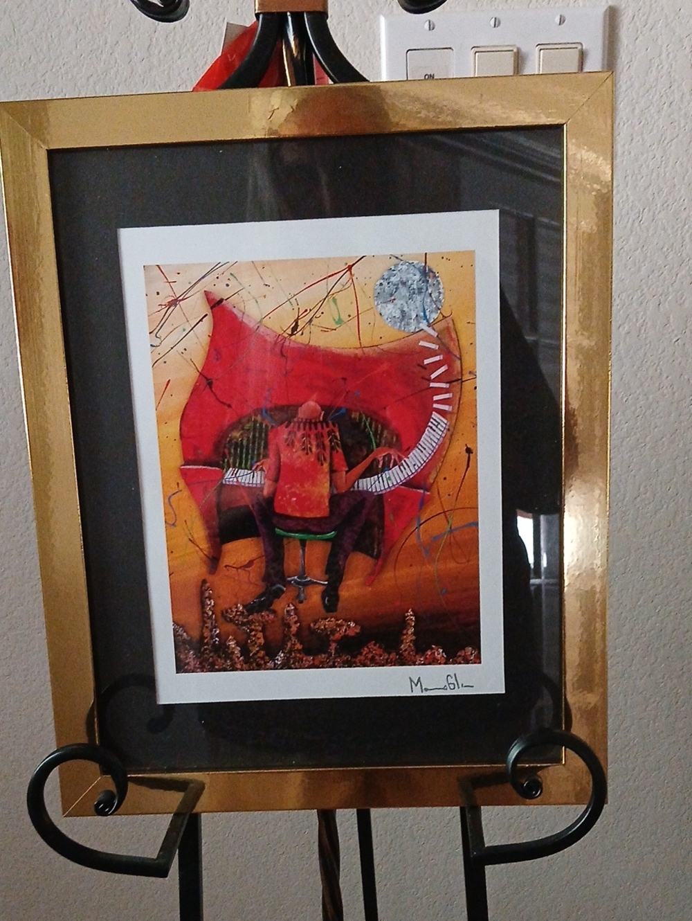 Red and Gold Abstract Elephant Art Print - Framed Decorative Wall Art